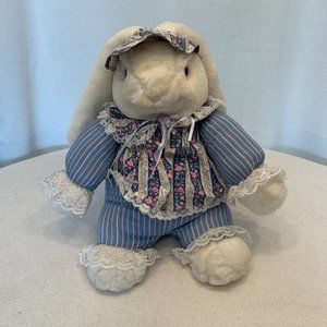 VTG Chrisha Playful Plush Bunny Rabbit 15" Stuffed Toy 1988 Blue Striped